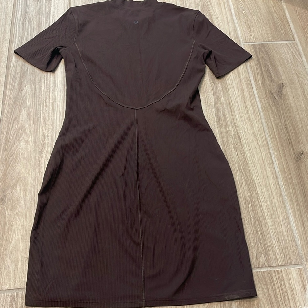 Lululemon All Aligned Ribbed Short-Sleeve Dress Espresso Sz 6 - Picture 6 of 9